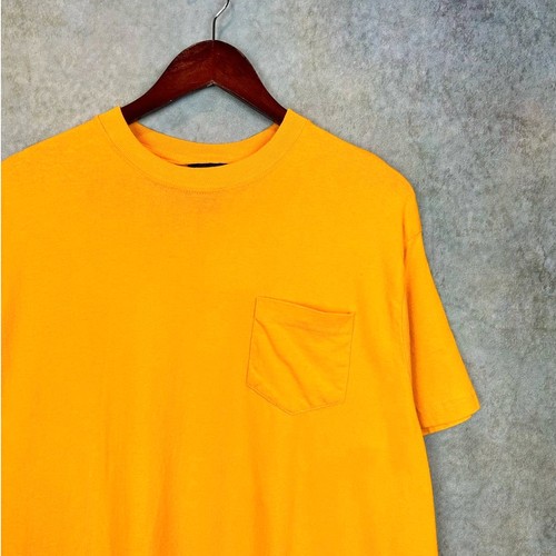 Vintage 90s Blank Yellow Pocket T Shirt Mens Sz M Single Stitch Basic Editions - Picture 3 of 6