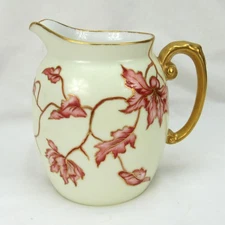 Antique Limoges France “Dorique” Leaf Pitcher hand painted Porcelain with Gold