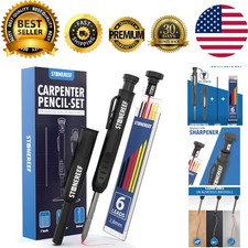 Carpenter Pencil Set with Sharpener  7 Refill Leads - Precision Marking