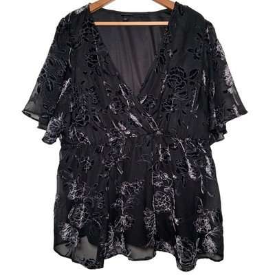 Plus Size Blouse Torrid Size 3 Plus Sheer Burnout Velvet Floral Whimsigoth Fairy