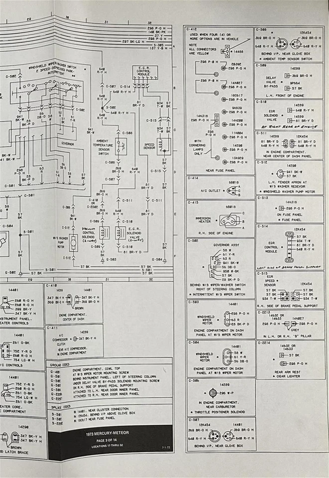 Diagrama de cableado eléctrico Mercury 1973 73 Monterey Marquis Meteor Colony Park Foto 3 de 4