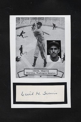 1933/47  CECIL TRAVIS  SENATORS  4X6 AUTOGRAHED  CUT W/PHOTO d.2006