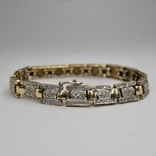 9ct Yellow Gold Diamond Tennis Bracelet 7.5 Inch 16.9g Fancy Link 375 Hallmarked