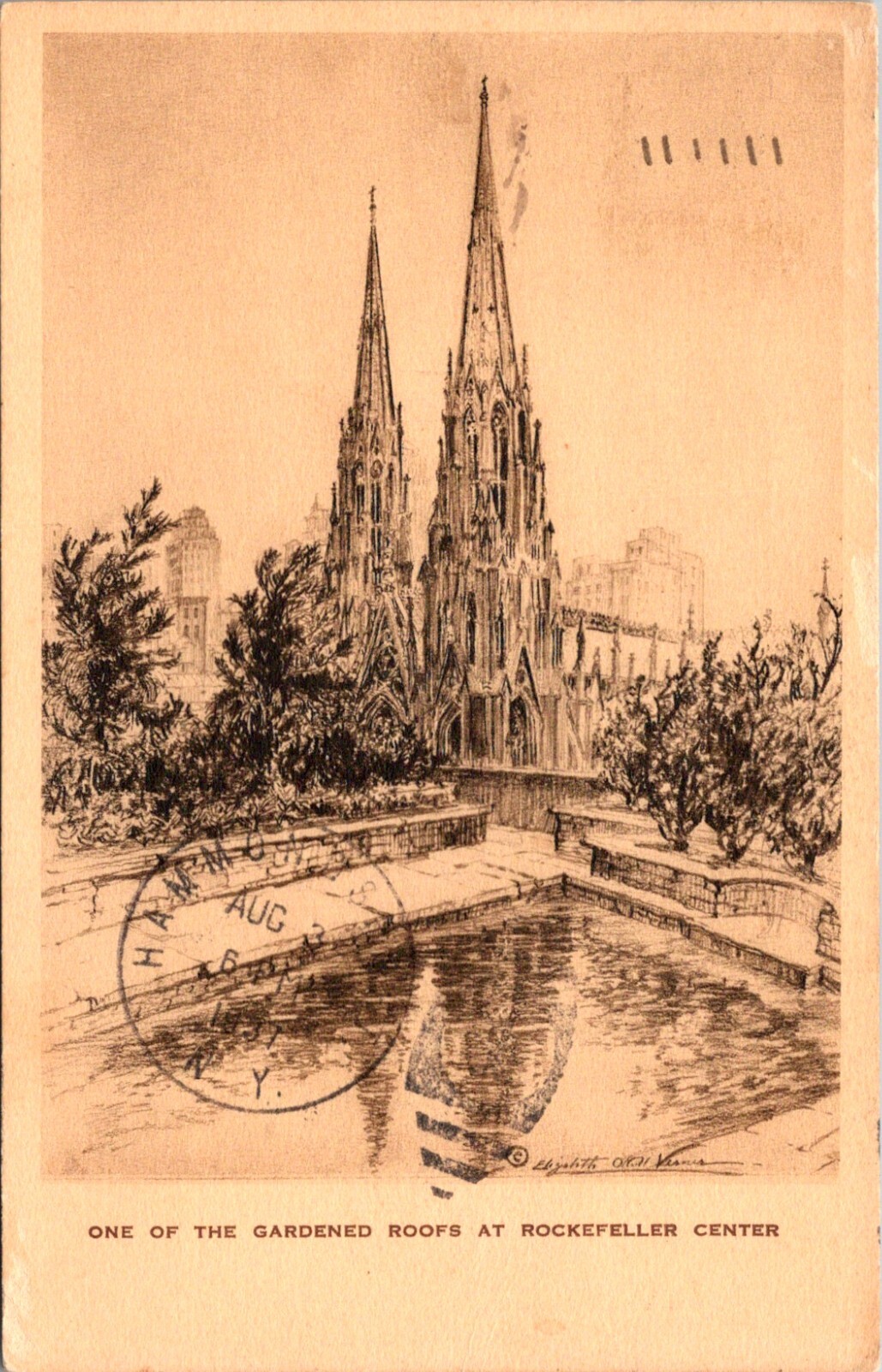 New York City St. Patrick's Cathedral Gothic Spires 1937 Vintage Postcard  14485