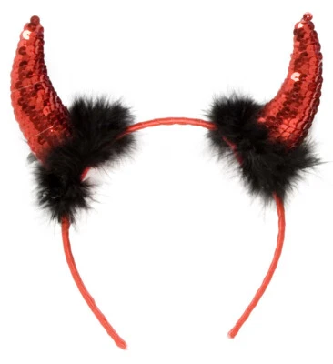 WIDMANN S.R.L. Haarreif Teufelshörner Pailletten Halloween Fasching Party Teufel Damen Marabu