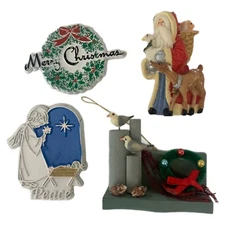 Vintage Christmas Magnets Lot Of 4 Refrigerator Santa Angel Wreath Birds Fridge