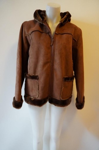 *NWOT Womens KC Collections Brown Faux Suede Faux Shearling Jacket XL - Picture 2 of 10