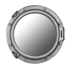 20"D Silver Resin Porthole Mirror Nautical Round Wall Mount Hanging Port Hole