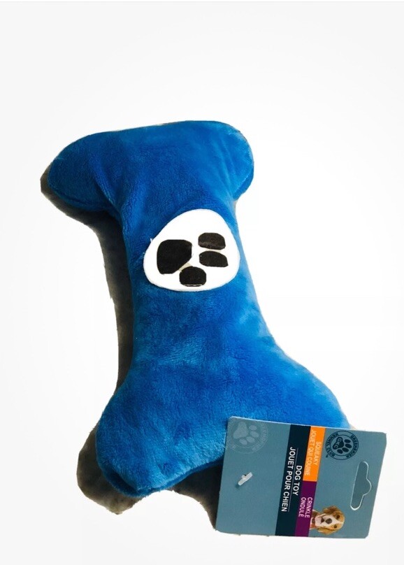 Squeaky Velvet Blue Dog Bone Shaped Toy 12 Inch