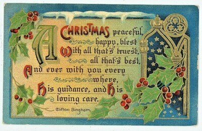 1911 Christmas Postcard Holly Berries Embossed  P2 BN3 Ridgewood Vintage 