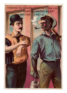 c.1880 Dusky Diamond Soap Trade Card Coal Miners Clean Jim Firemen Engineers VTG