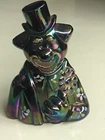 Fenton HP Amethyst Carnival Glass Clown Figurine Gold Frit Smile & HP Flowers