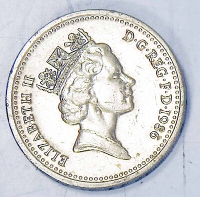 1986 UK ONE 1 Pound sterling Durbin UPSIDE DOWN TUTAMEN EDGE Great Britain COIN