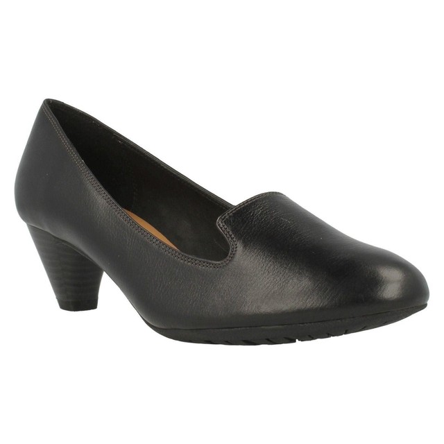 DENNY MASCOT LADIES CLARKS LEATHER FORMAL HEEL WIDE FITTING SLIP ON COURT SHOES | eBay