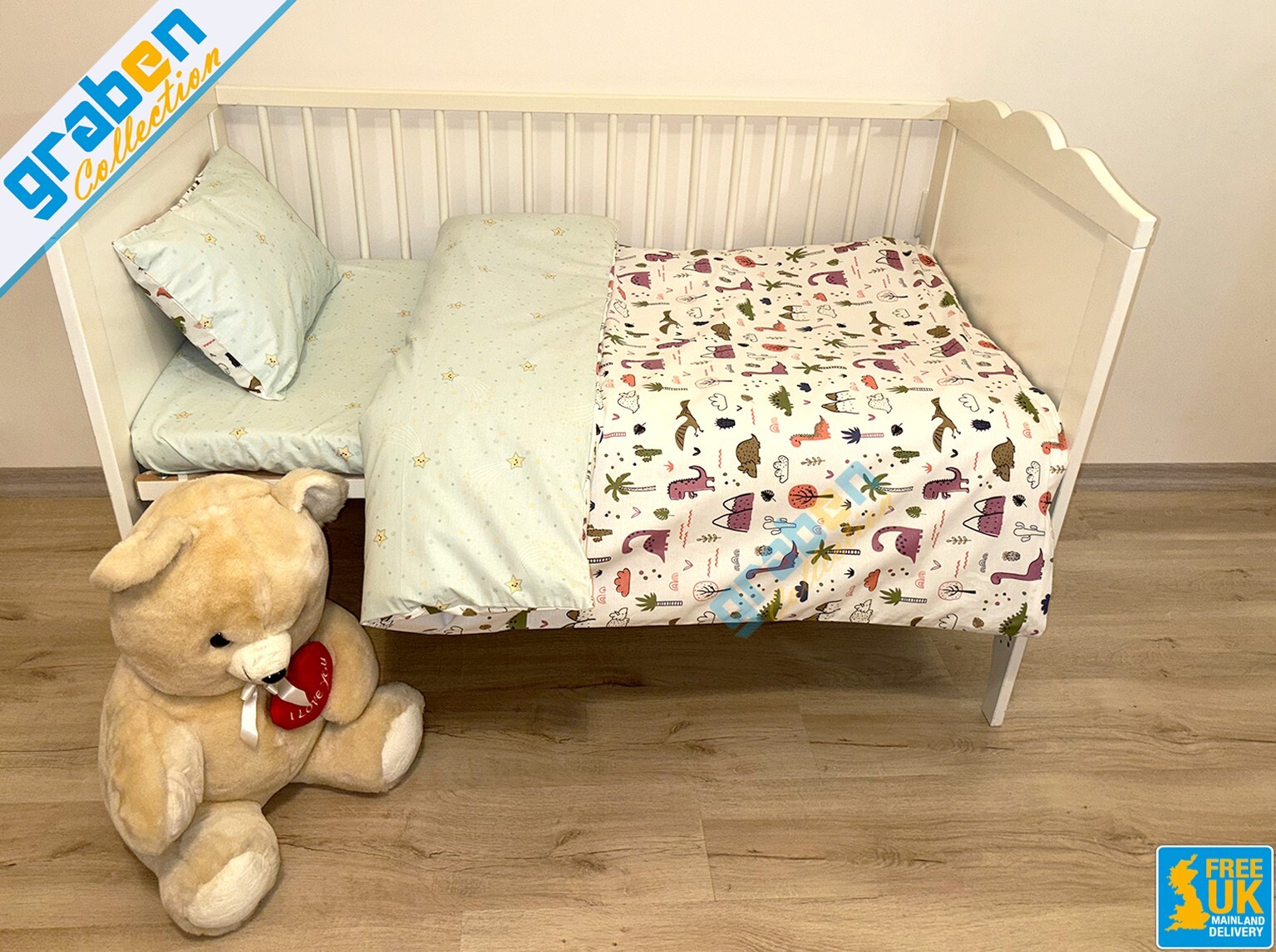 Set lenzuola 100% cotone per letto bambino 120x150cm foto 2