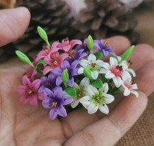 Miniature Dollhouse Pink Purple White Color Lily Flowers 6 Bunches Room Decor
