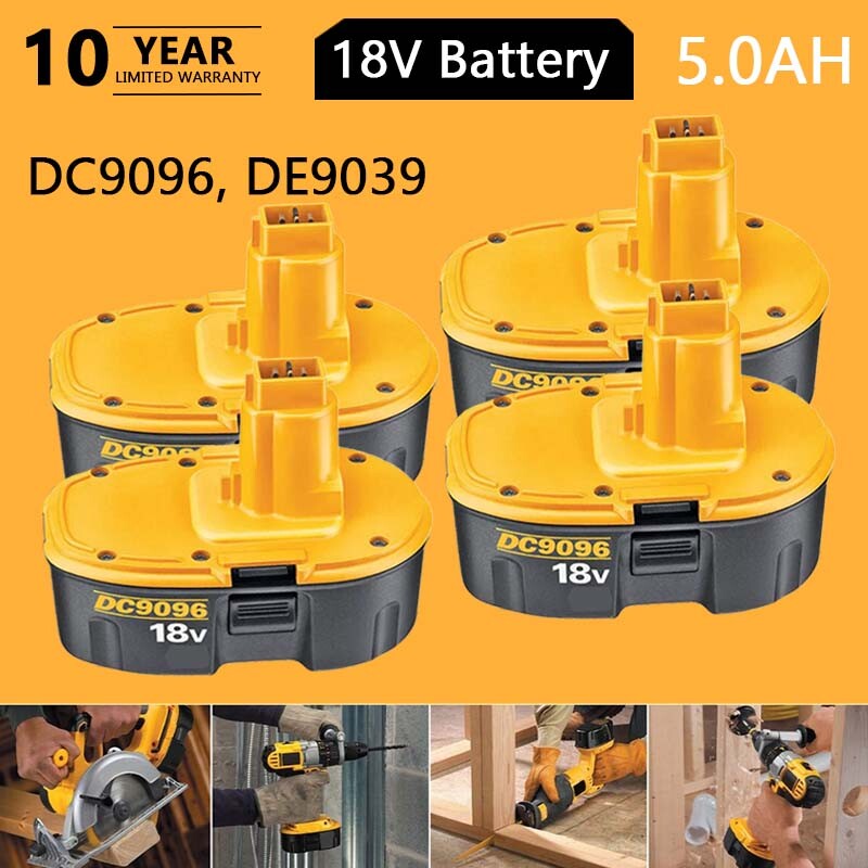 4X Dewalt 18V 5.0AH Ni-MH Battery & Charger for DC9096 DC9098 Power Tools