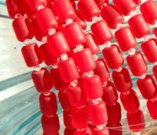 Barrel Nugget Beads, Cherry Red w/Frosted Matte Finish, 8x10mm, 10 Beads