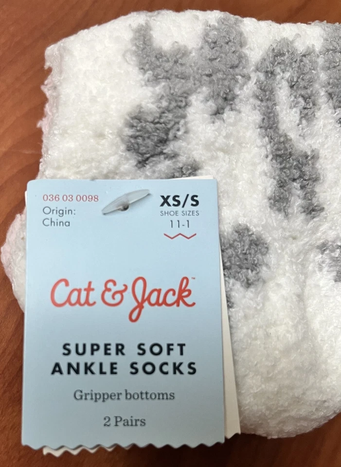 Calcetines tobilleros súper suaves Cat & Jack parte inferior con agarre 2 pares rosa gris XS/S 11-1 nuevos Foto 4 de 4