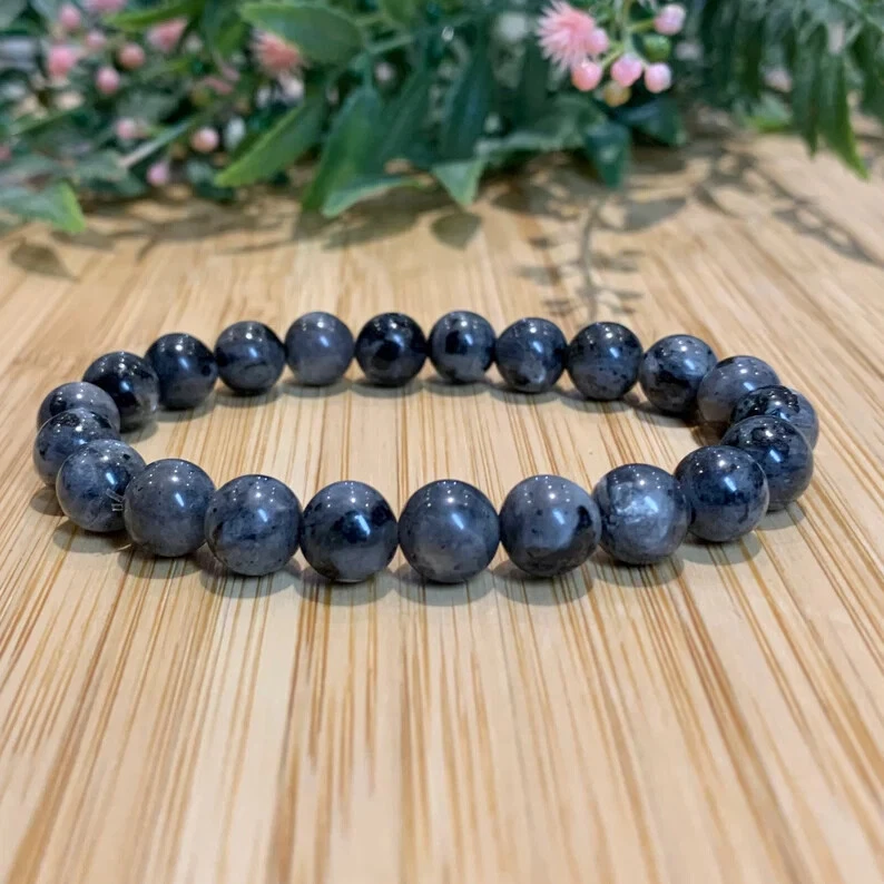 Natural Larvikite 8mm Round Shape Beaded Gemstone Healing Stretch Bracelet - Image 3 of 4