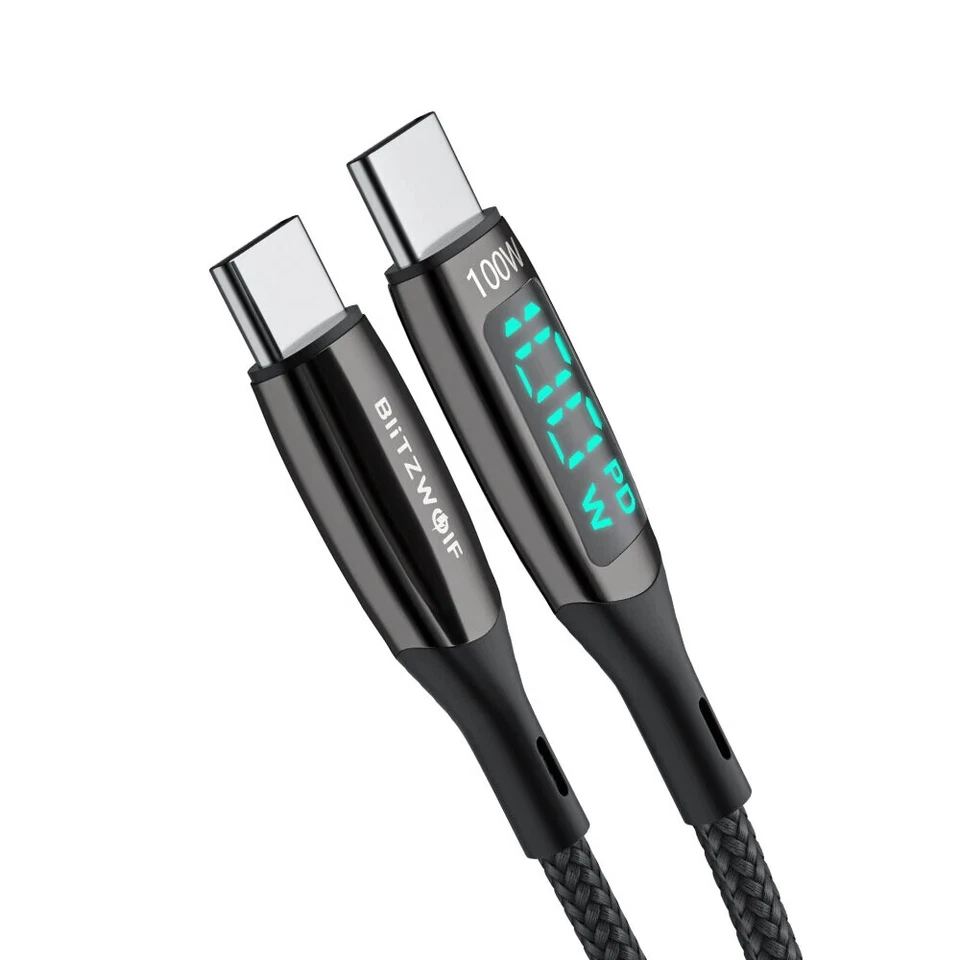 Cable BlitzWolf® Pantalla LED Tipo-C a Tipo-C 100W 5A Foto 2 de 4