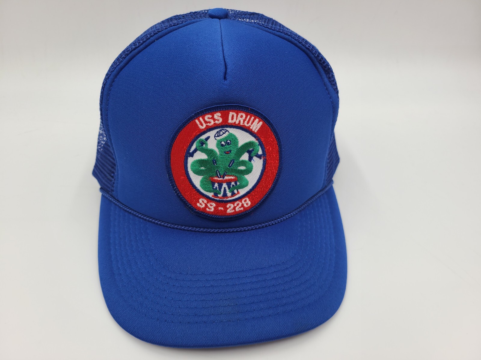 Vintage US Navy USS Drum SS-228 Mesh Trucker Snapback Hat Cap USA Military Blue