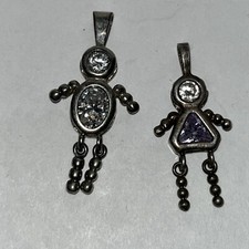 Sterling Silver Children Birthstone Pendant Boy Girl ball chain dangle lot of 2