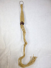 Vtg 70s Jute  Wooden Bead macrame Plant Hanger 46" L