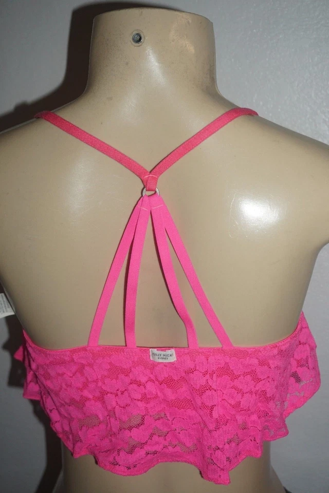 NUEVO CON ETIQUETAS HOLLISTER MUJER GILLY HICKS MAGENTA ROSA ENCAJE VOLANTES CROP TOP BRALETTE L Foto 2 de 4
