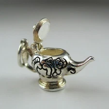 Sterling Silver ALADDIN TEAPOT Charm for Bracelet MOVABLE Tea Gift PENDANT New