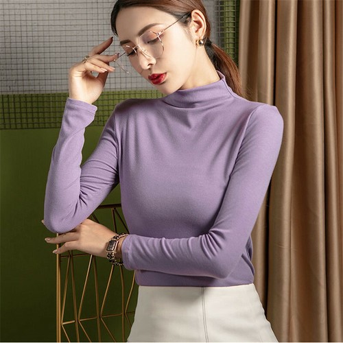 Women Mock Turtleneck Stretch Long 