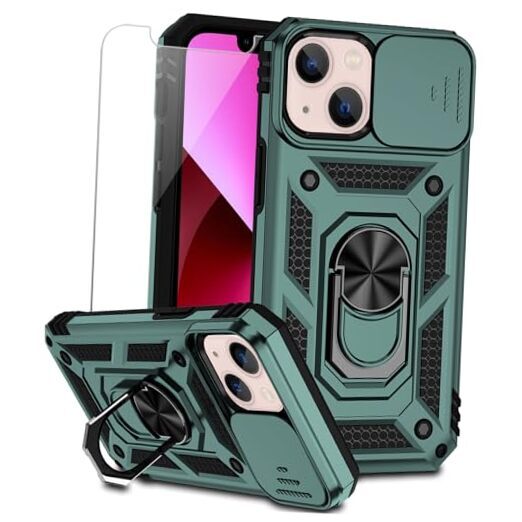 for iPhone 13 Case with Camera Lens Dark Green with camera cover Military-Grade