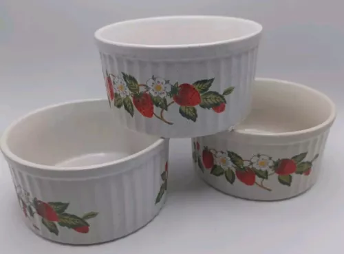 Sheffield Strawberries 'n Cream  Ramekin Stoneware Japan Vintage  Set Of 3