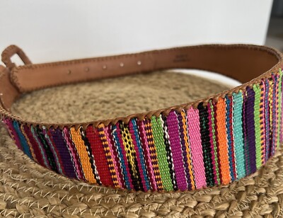 Vintage LANDS END Wide Belt Woven Braided Brown Tan Sz L Boho 90s Lands End Brown Leather Woven Wide Belt 1990s Vintage  main image 4