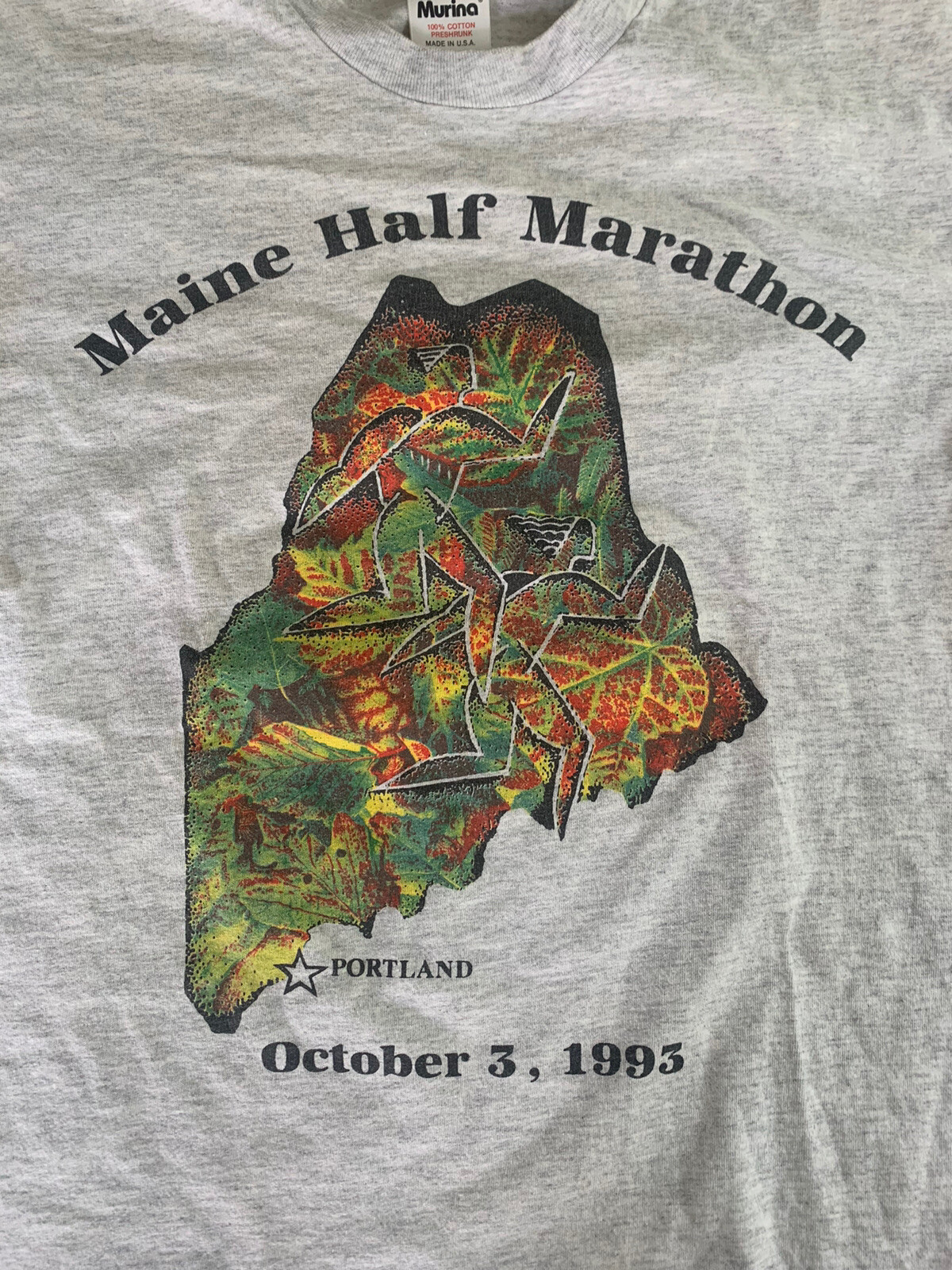 Vintage 1993 Maine Half Marathon T Shirt 90s White Heather Sz Large Made in USA