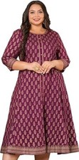 Indian Tunic Cotton Gold Print Anarkali Kurti for Women and Girls Designer Kurta