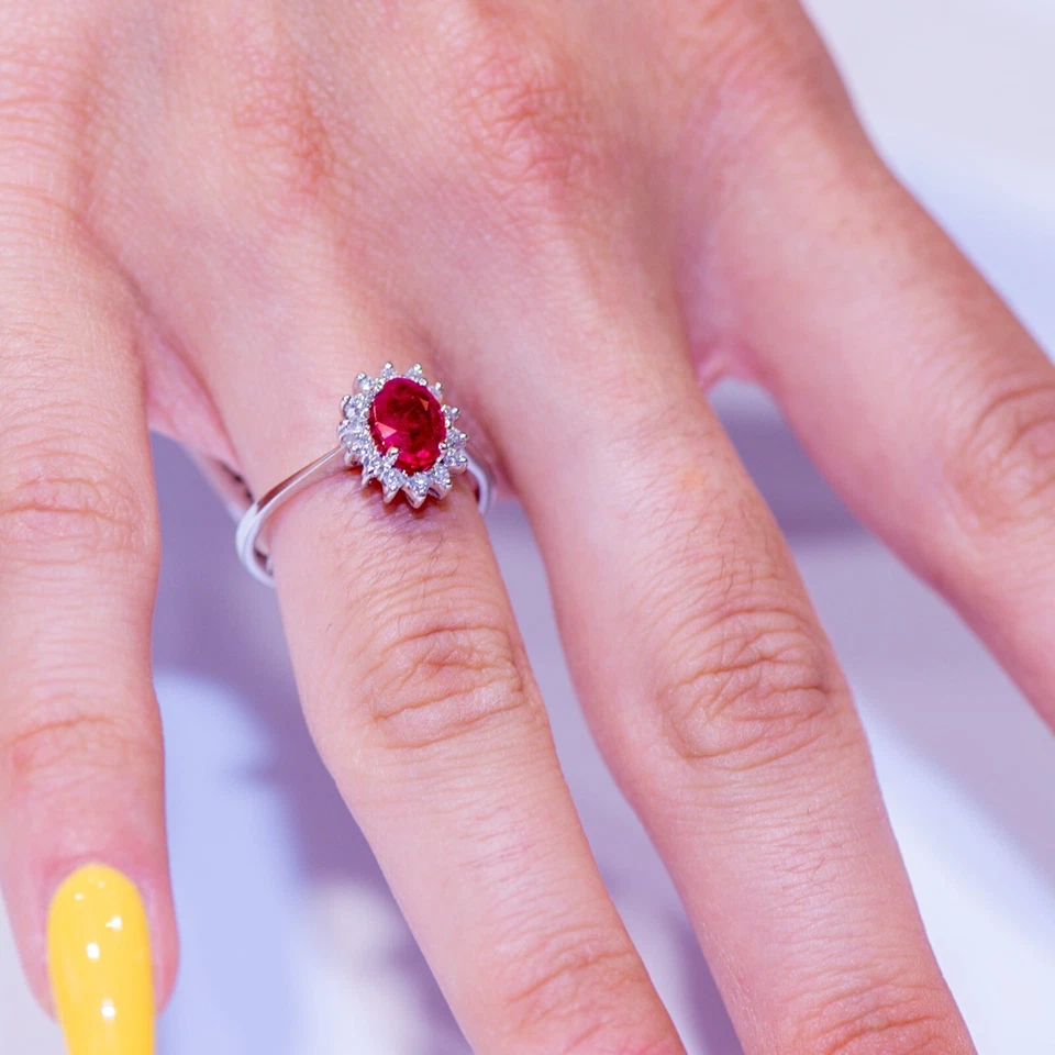 Anello Regolabile Principessa Kate in argento 925‰ zircone centrale rubino - Immagine 2 di 2