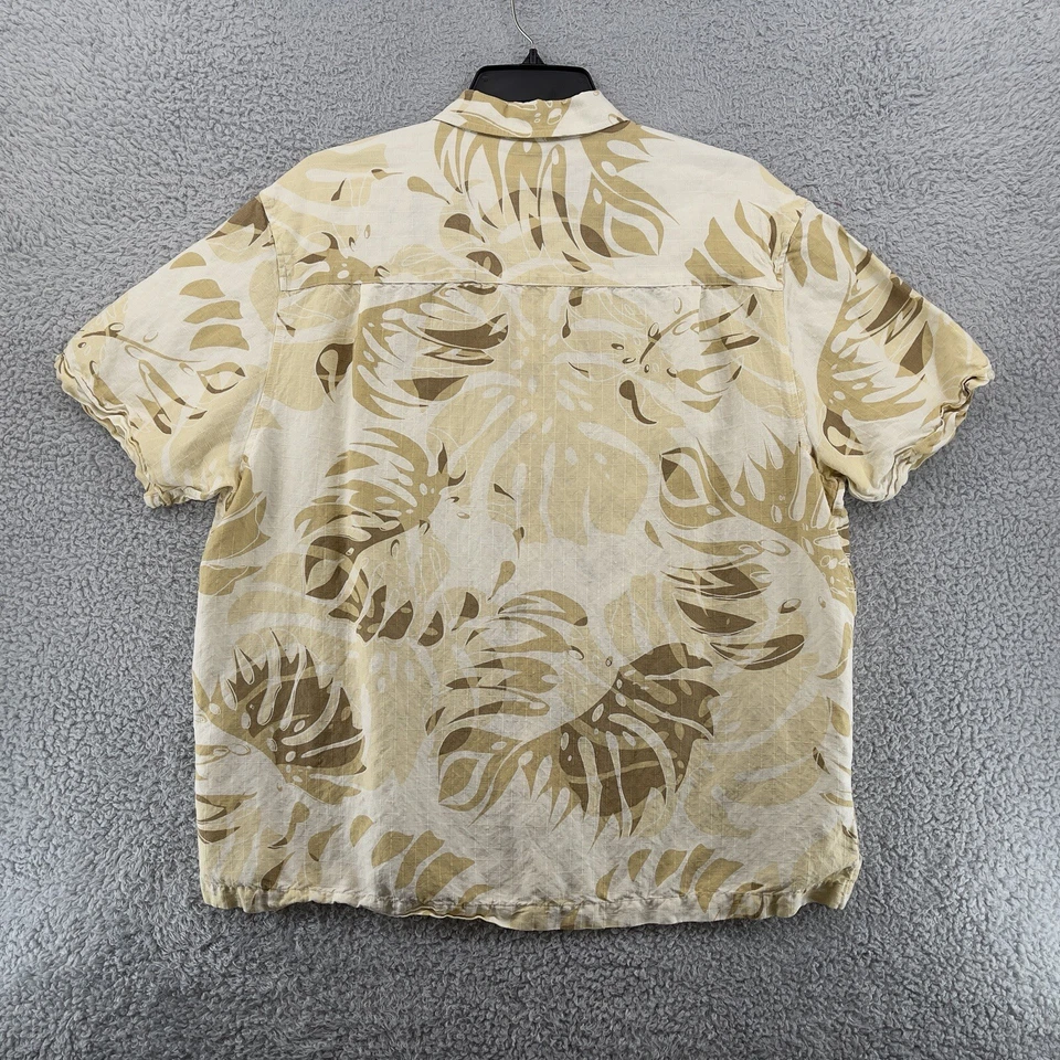 Camisa Cubavera Hombres 2XL Beige Estampado Tropical Mezcla de Lino Camisa de Campamento Cubano Foto 2 de 4