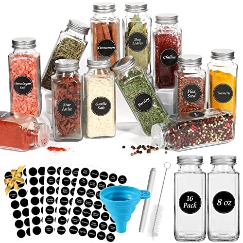 Spice Jars With Label 8oz 16pcs 8oz Glass Spice Jars With Shaker Lids  16pack squ