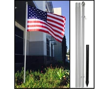 13ft Aluminum Outdoor Flag Pole KIT Ground Spike Flagpole (w/ 3x5 USA Flag)