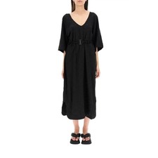 Ganni Black Jacquard V-Neck Oversized Midi Dress Size 38