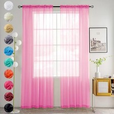 Solid Sheer Rod Pocket Curtain Voile 52"W x 108"L Pack of 2 New Pink