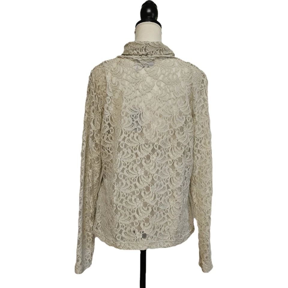 Nuevo con etiquetas Top Nicki Nicole Miller Encaje Brillante Champagne Cuello Alto Talla XL Foto 3 de 4