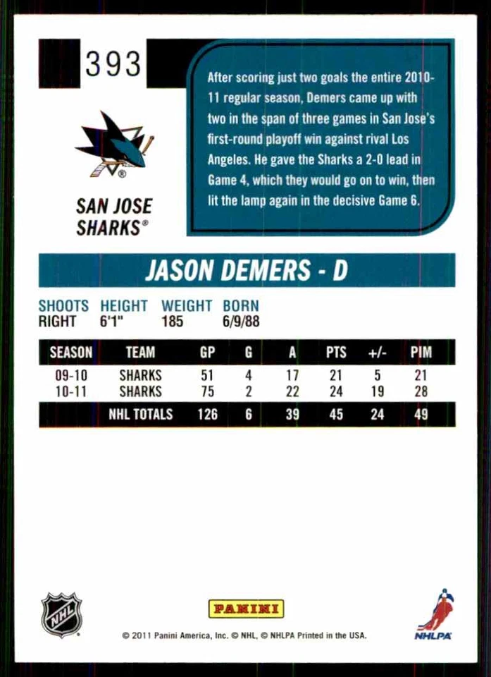 2011-12 Score Jason Demers #393 - Image 2 of 2