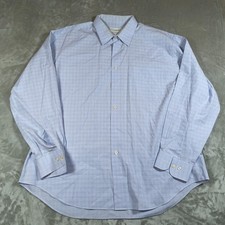 Vintage Yves Saint Laurent Shirt Mens 17.5 Blue Plaid Long Sleeve Button Up USA