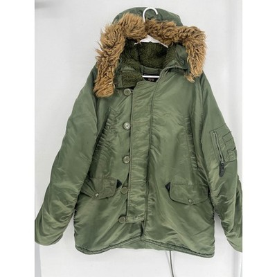 Alpha Industries N-3B Parka Mens XL Faux Fur Hood Sage Green Flight Jacket