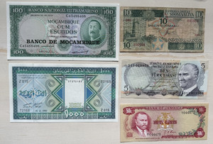 LOT OF 5 VINTAGE BANKNOTES FROM 5 DIFFERENT COUNTRIES   NO RESERVE!