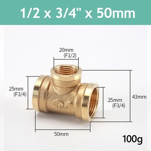 Messing T-Stück Fittinge 1/2" 3/4" Wasser Luft Rohr Verbinder Gewindefitting