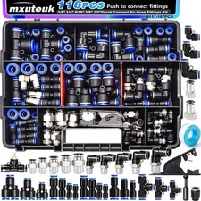 116PCS Air Line Quick Connect Fittings 1/8 1/4 5/16 3/8 1/2 Push Connect Kit