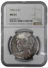 NGC 1926 S Peace Silver Dollar $1 US American Coin MS 61 San Francisco Mint